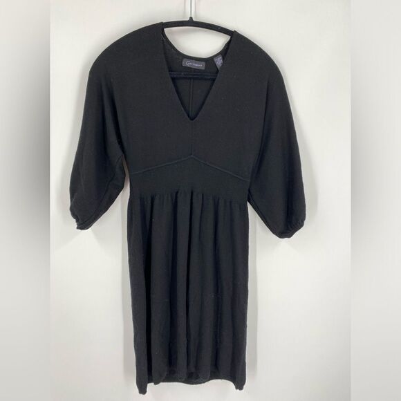 Context Women’s V Neck Balloon Sleeve V Neck Wool Blend Black Mini Dress size XS - Picture 1 of 3
